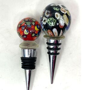 Lot 2 LA MODE Glass MILLEFIORE Hand Blown Wine Bottle Stopper Vintage